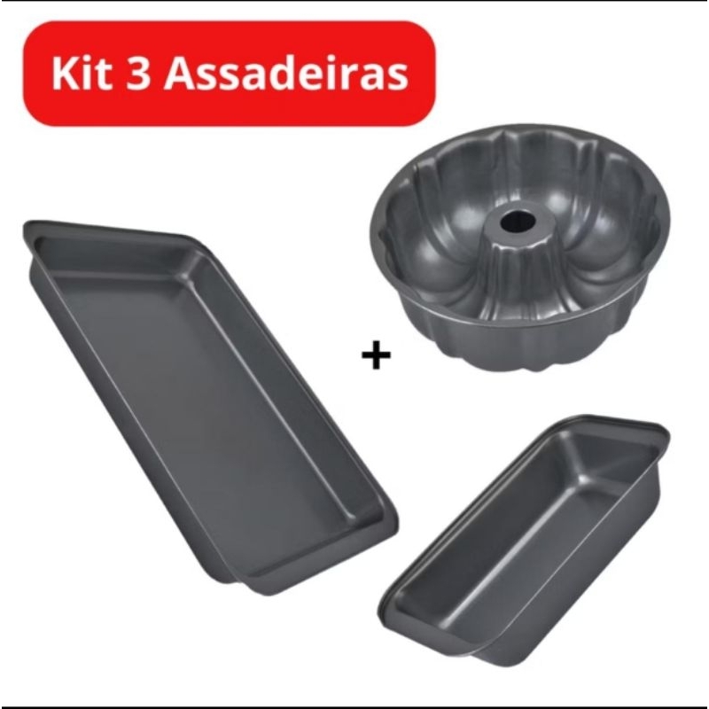 Kit 3 assadeiras formas antiaderente, bolo e pão!!