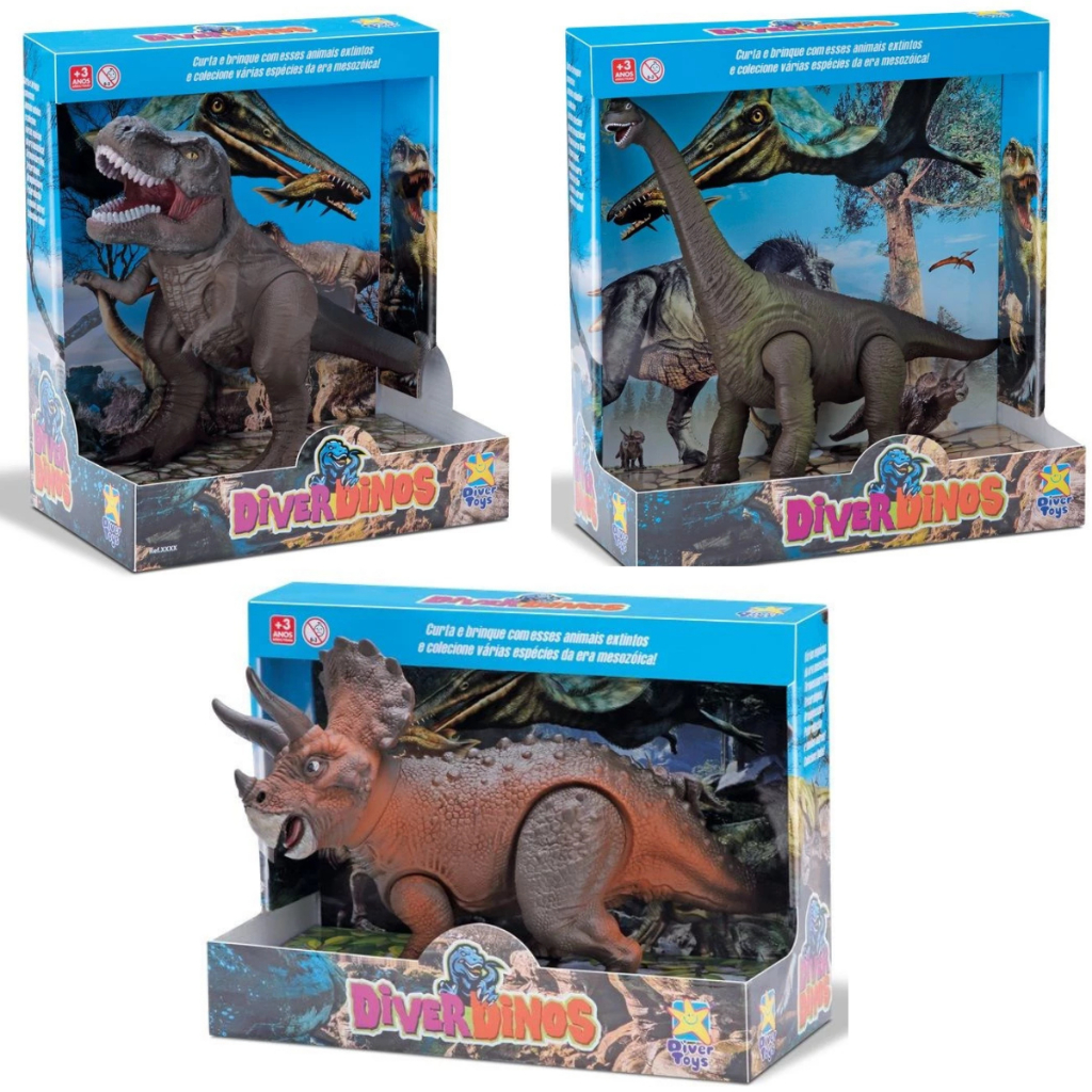 Brinquedo Dinossauro T-Rex Braquiossauro Triceratops Diver Dinos - DiverToys em Oferta na Shopee