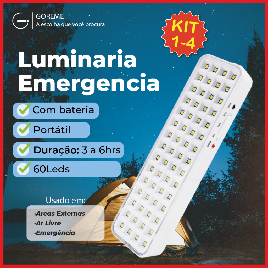 Luminária Emergência Lâmpada 60 Leds Recarregável Bivolt Luz Branca (Branco Frio 6,500K)