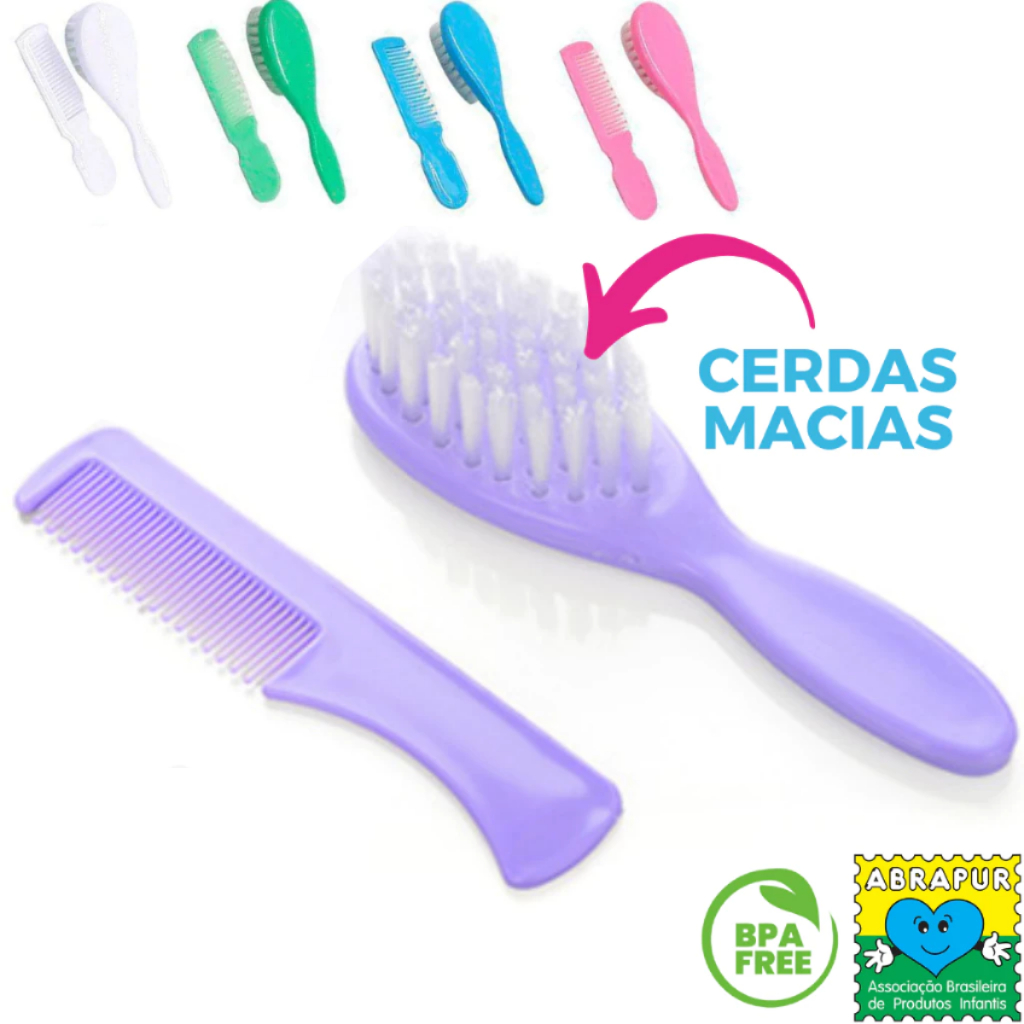 Kit Banho Bebê Escova e Pente Macio Cabelo infantil - Menino e Menina em Oferta na Shopee