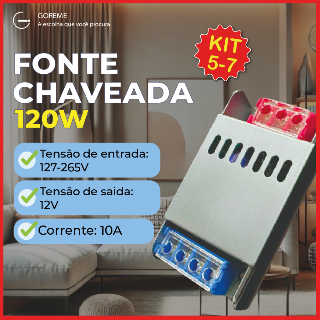 Kit 7 Fonte Chaveada 10A 12V 120W P/ Cftv Fita Led Som Automotivo Bivolt 110V-220V em Oferta na Shopee