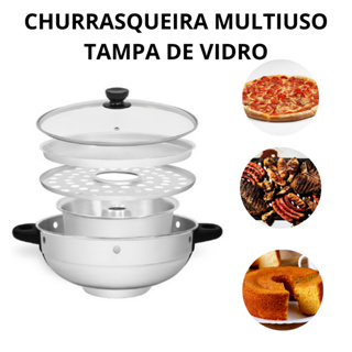 CHURRASQUEIRAEIRA POLIDA MULTI USO COM TAMPA DE VIDRO ALUMIC em Oferta na Shopee