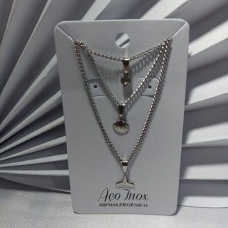 Colar triplo com pingentes do Mar/Sereia/calda/Iemanjá de Aço Inoxidável em Oferta na Shopee