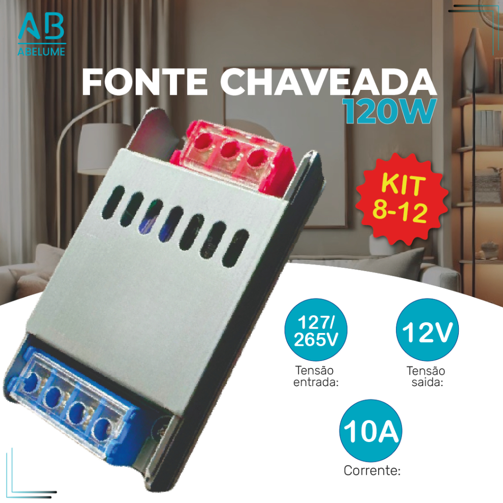 Kit 12 Fonte Chaveada 10A 12V 120W P/ Cftv Fita Led Som Automotivo Bivolt 110V-220V em Oferta na Shopee