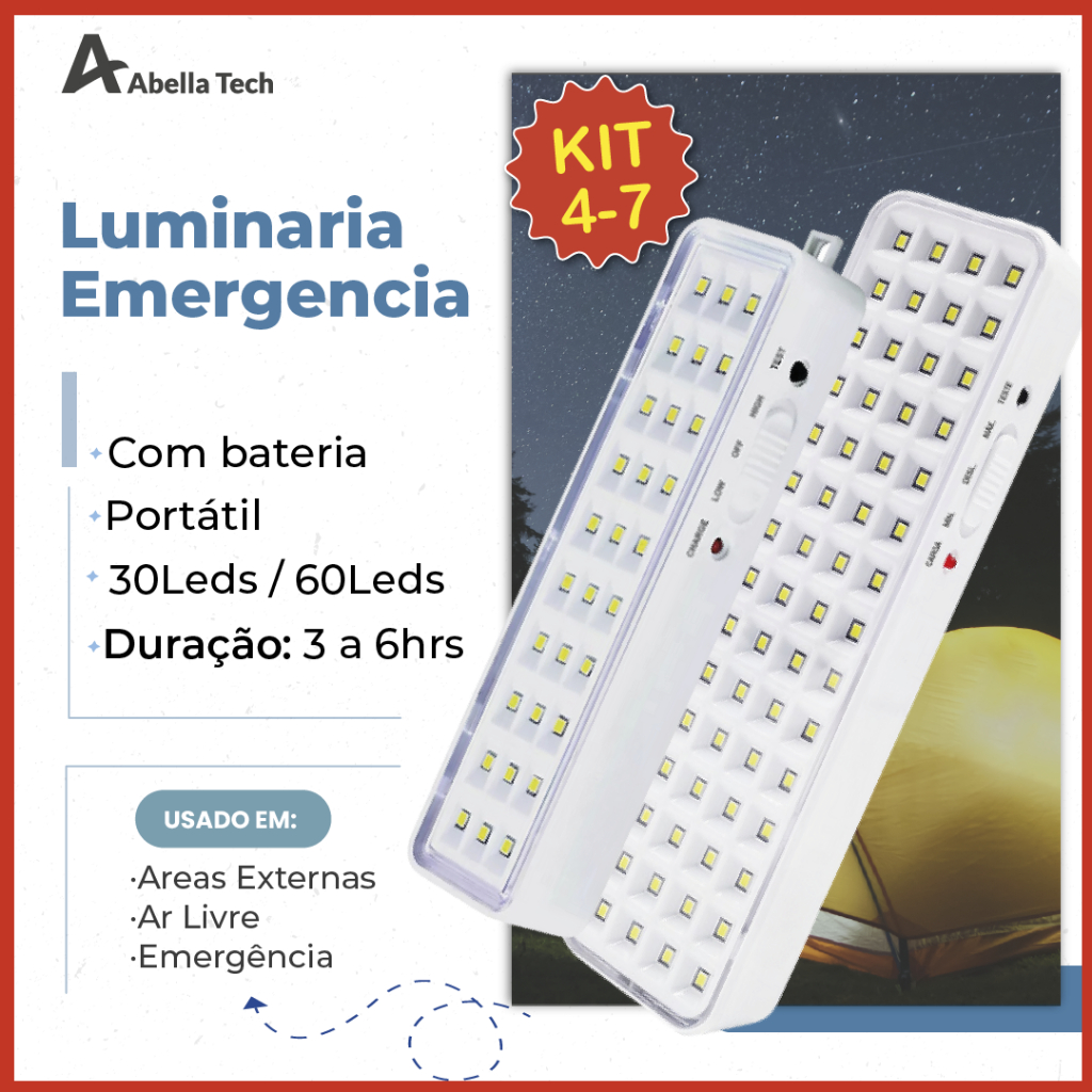 5-7 Luminária Emergência Lâmpada 30 ou 60 Leds Recarregável Bivolt Luz Branca