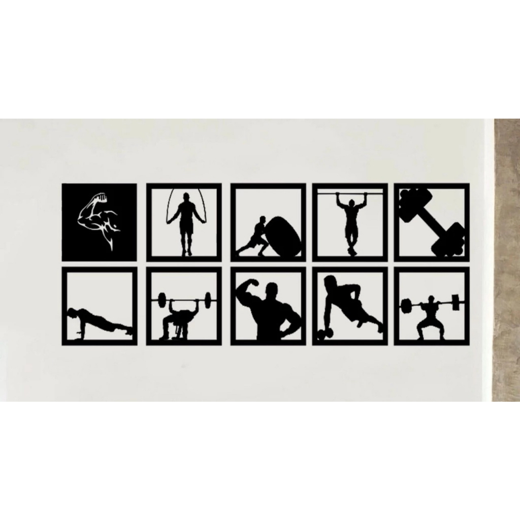 kit 10 quadros academia em mdf 3mm para decoração
