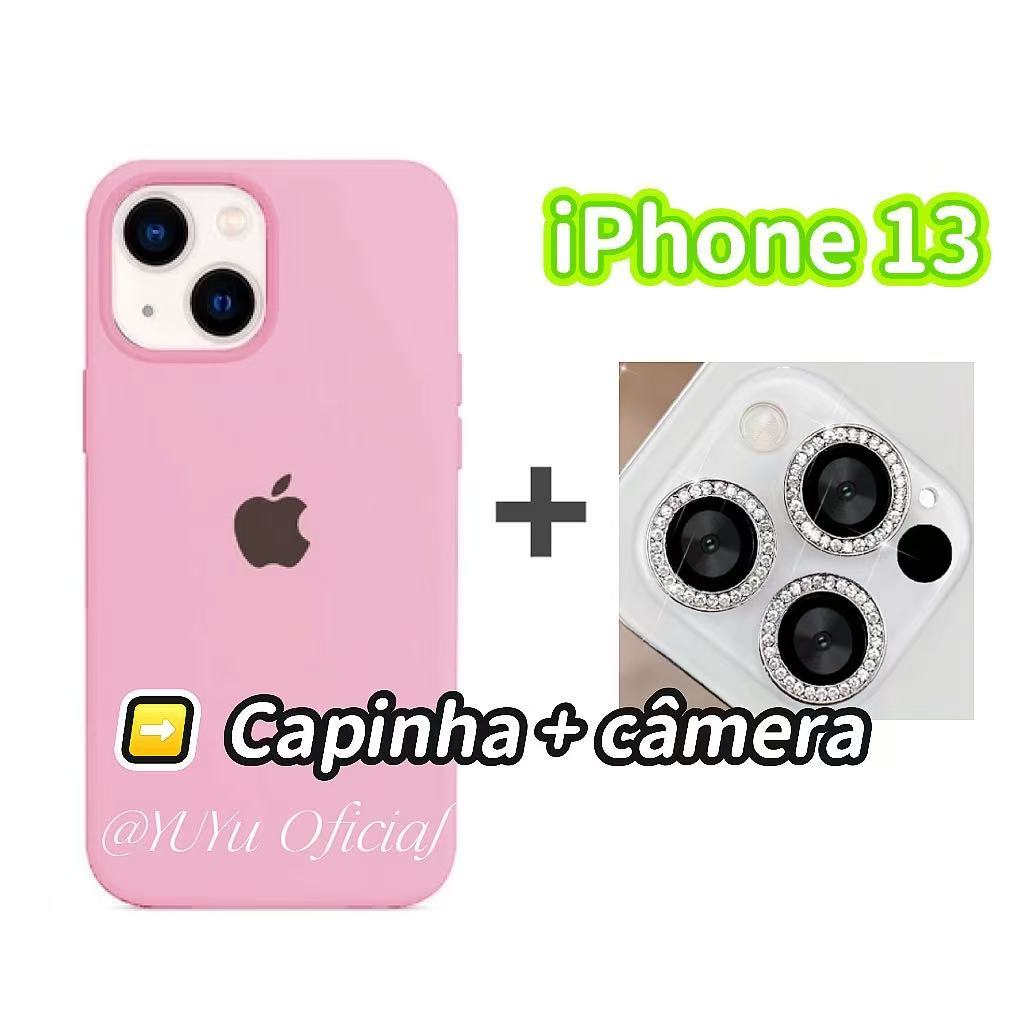 Kit Películas Lente Câmera Brilhante Com Capa Case Silicone Aveludado iPhone 13