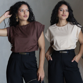 Kit 2 Regatas Femininas Muscle Tee T-Shirt 100% Algodão Básica em Oferta na Shopee