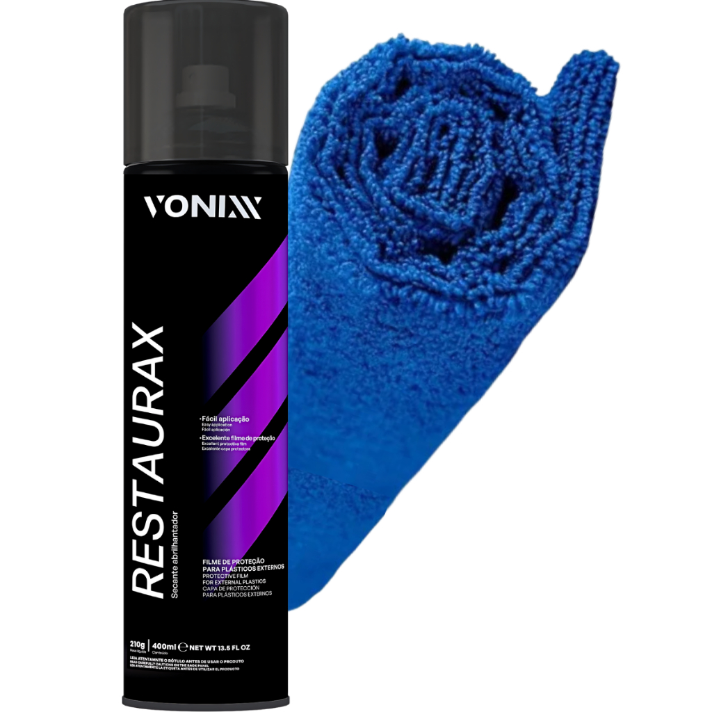 Renovador Restaurador Revitalizador De Plástico Restaurax 400ml Spray Aerossol Vonixx Pano de Microfibra Automotiva em Oferta na Shopee