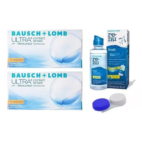 2 Caixas Lente De Contato Ultra Toric Astigmatismo + Renu Bausch