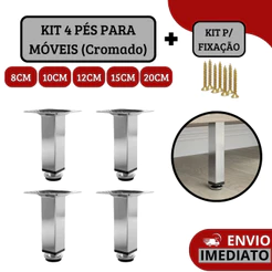 Kit 4 Pés Para Móveis Regulável Quadrado Cromado - 8cm | 10cm | 12cm | 15 cm | 20cm