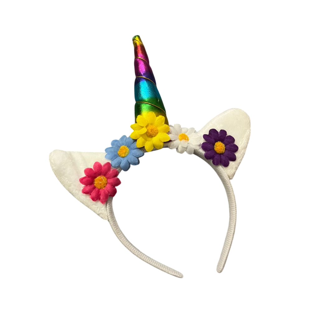 Tiara Unicórnio Carnaval Arco com Flores e Orelhinha de Gato Para Carnaval Unicórnio cm Kit Saia + Tiara
