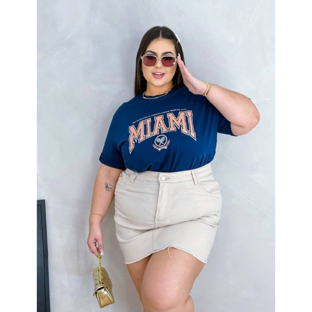 Camiseta Feminina Plus Size T-shirt G1 à G3 100% ALGODÃO Básica Lisa Fio 30.1 PREMIUM Miami