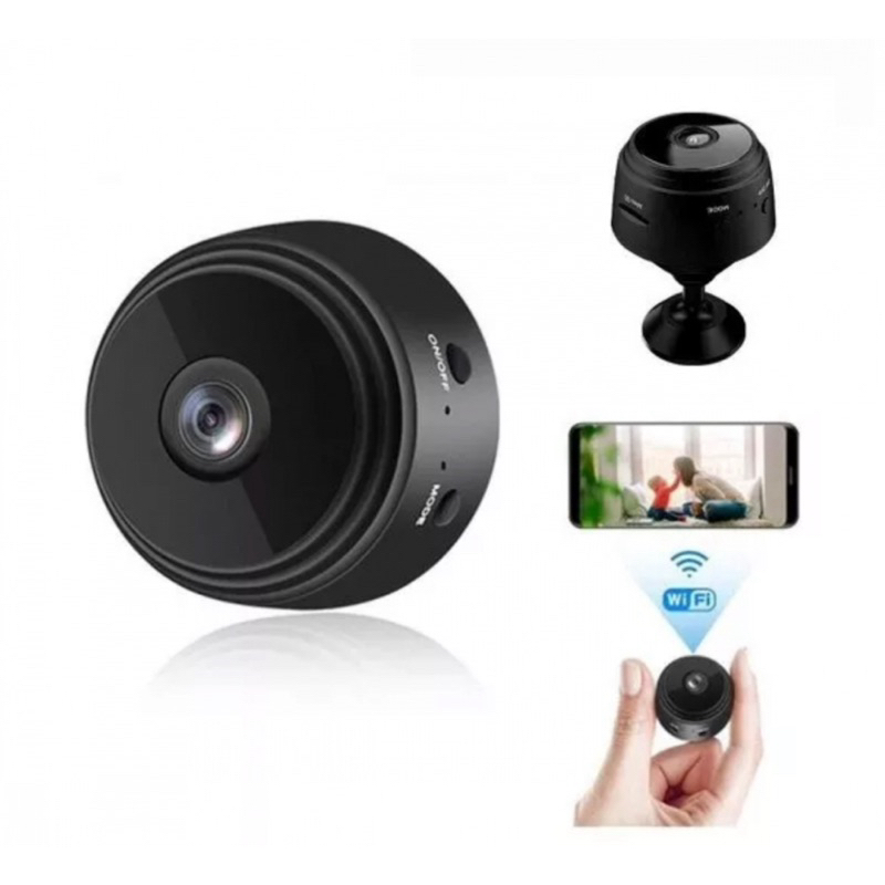 Câmera Espiã Mini HD Wi-Fi com Sensor de Presença, Visão Noturna e Suporte de Encaixe