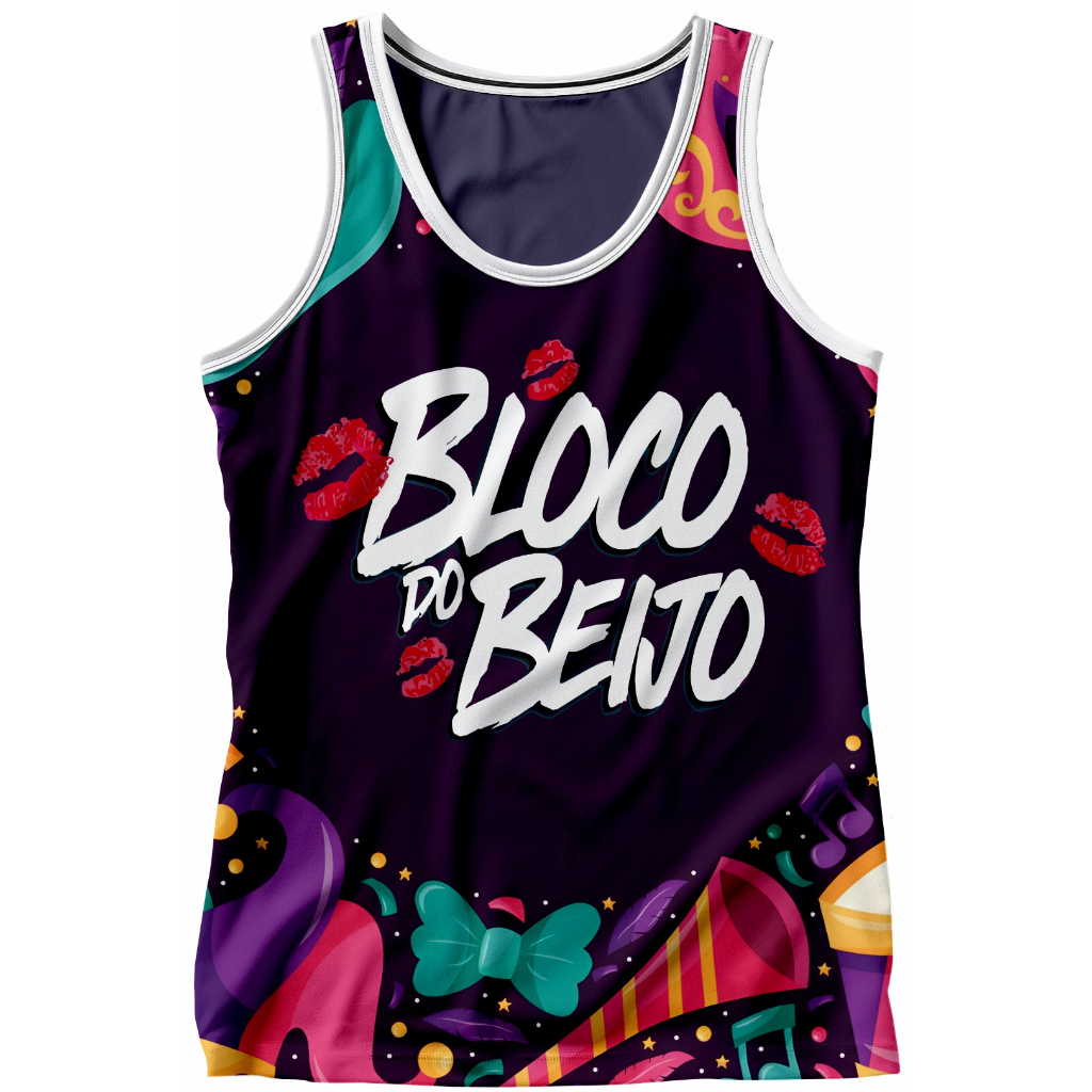 Camiseta Sem manga Abadá Poliéster - Carnaval Bloco do beijo Roxa
