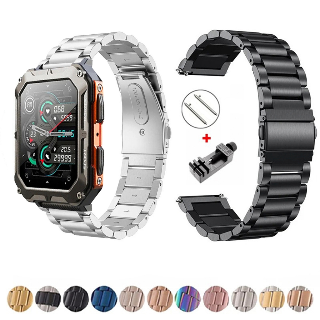 Pulseira de 22mm Metal Elos de aço inox para Smartwatch C20 PRO de Engate Rapido