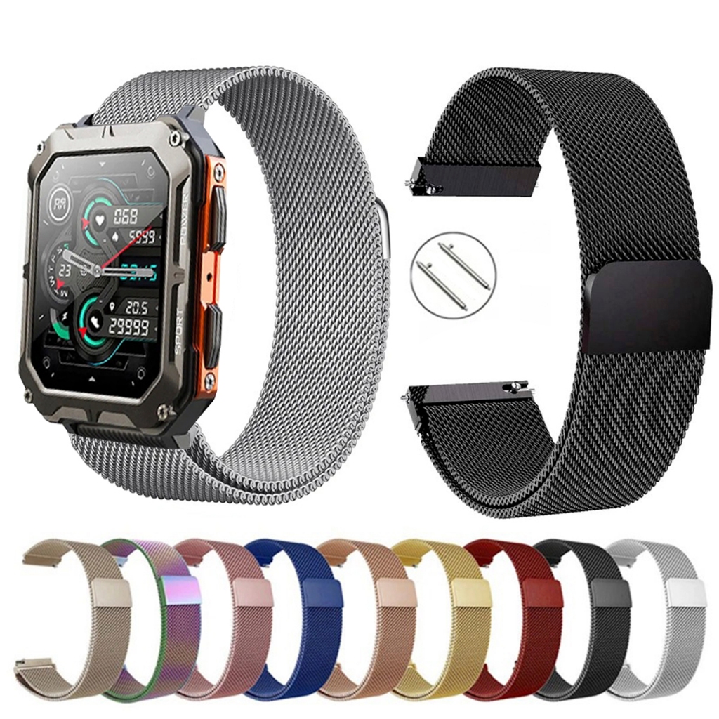 Pulseira de 22mm milanesa aço inox para Smartwatch C20 PRO de Engate Rapido