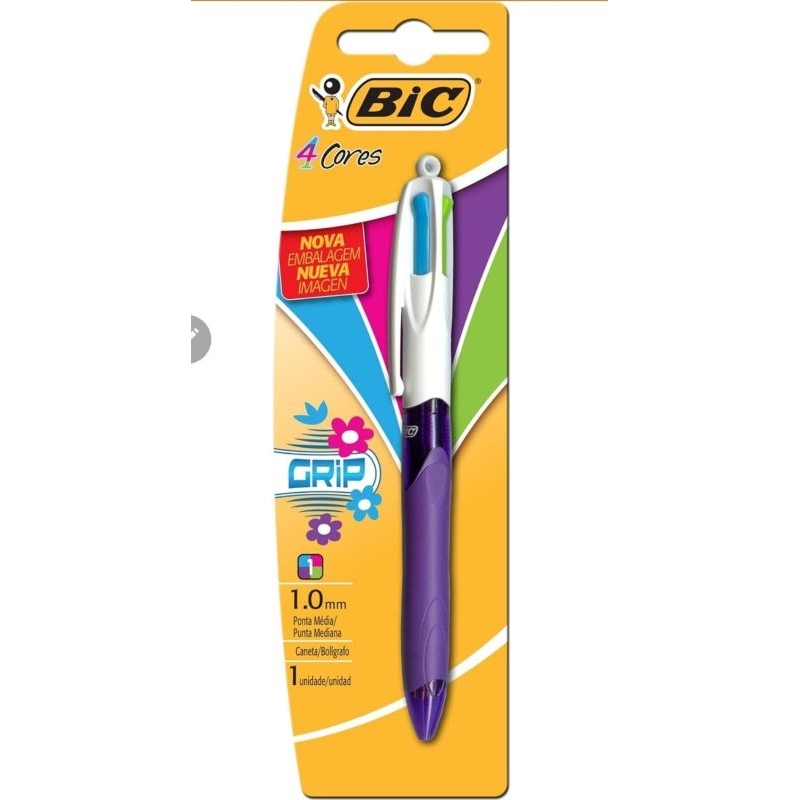 Caneta Esferográfica Retrátil BIC, Com Grip, 4 Cores Fashion, Ponta Média de 1.0mm, 1 Unidade