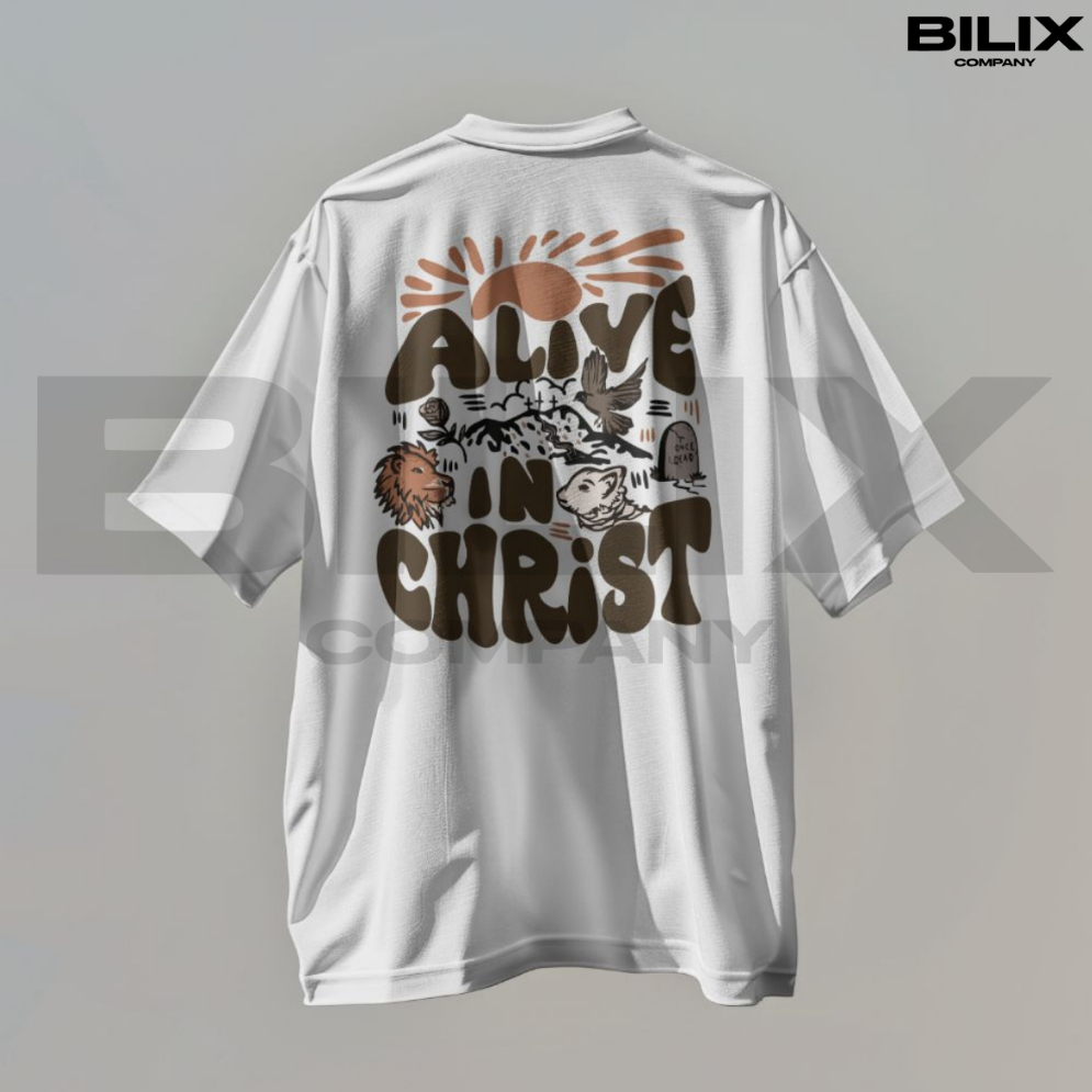 Camiseta Oversized Streetwear Camisa Masculina 100% Algodão  Alive in Christ Blusa Unisex Cristã