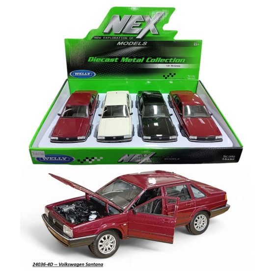 MINIATURA DE CARRINHO DE METAL VOLKSWAGEN SANTANA 1989 ESCALA1/24 FABRICANTE WELLY ABRE PORTA E CAPÔ