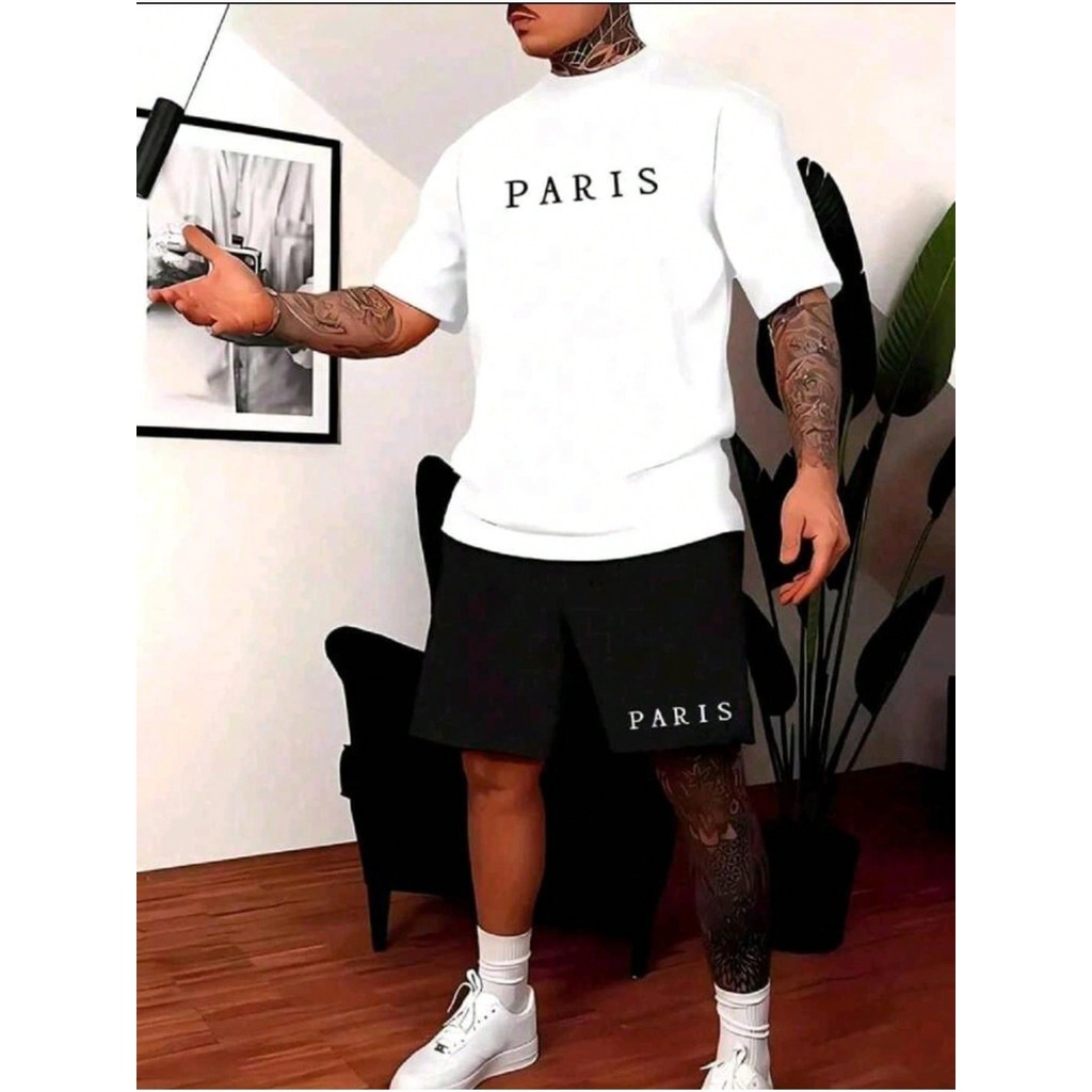 Conjunto Masculino Streetwear Paris Bermuda Moletom Confortável Moda Casual