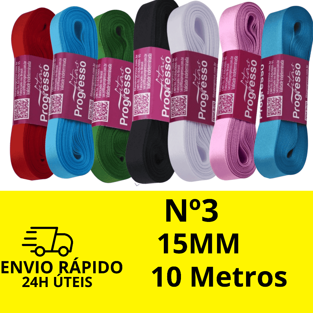 Fita de Cetim Progresso Nº3 15mm 10-metros em Oferta na Shopee