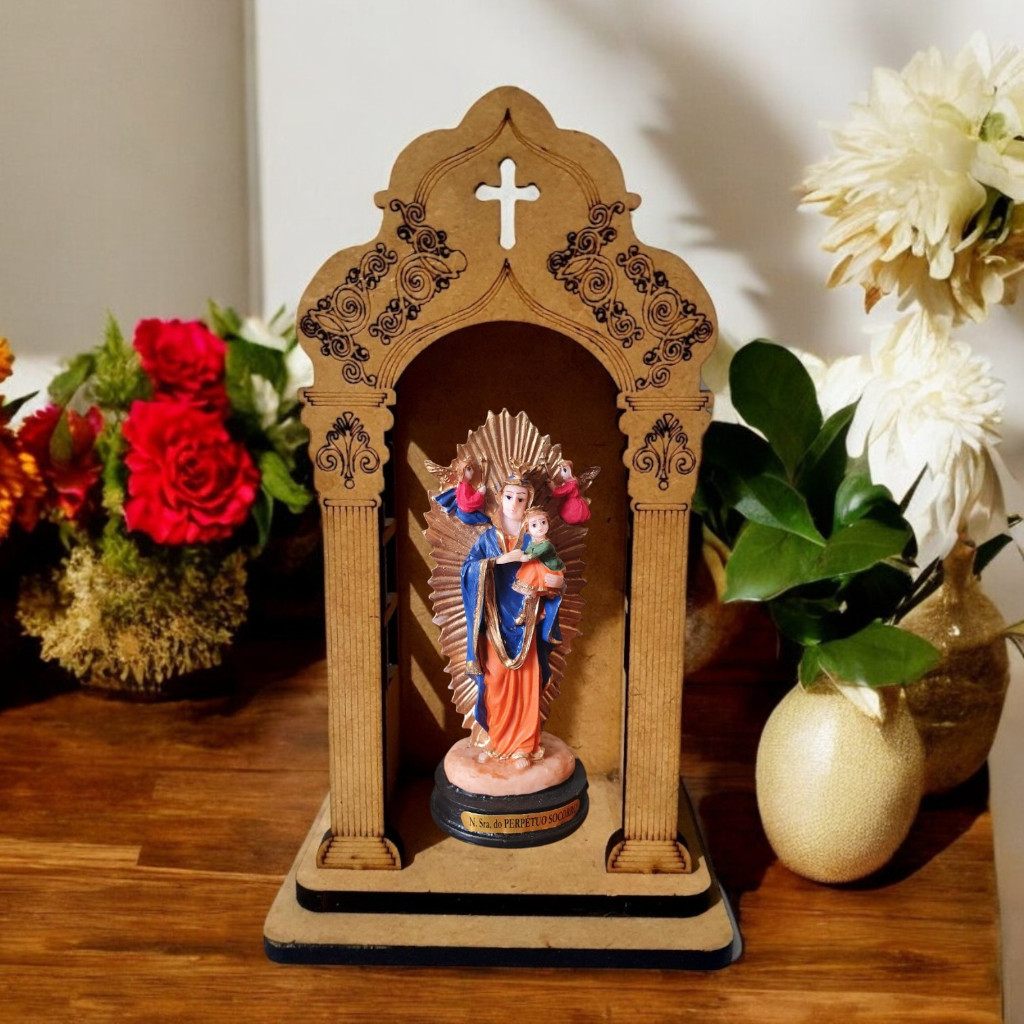 NOSSA SENHORA DO PERPÉTUO SOCORRO EM RESINA COM ORATÓRIO CAPELA PADROEIRA IMAGEM PROTETORA DOS PADRES REDENTORISTAS