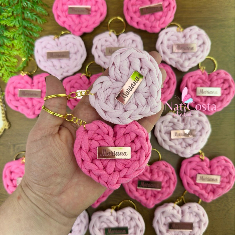 kits lembrancinhas luxo chaveiro coração personalizado com nome em acrílico espelhado