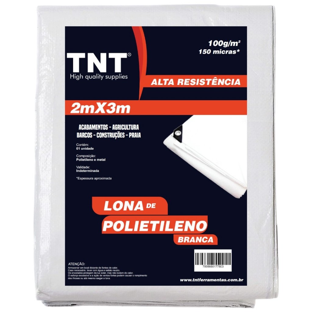 Lona 2x3 Branca Forte Reforçada 150 Micras TNT para Piscina, Toldo, Cobertura