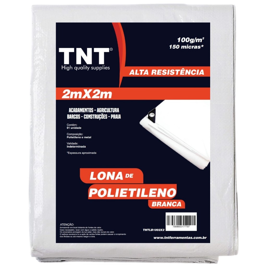 Lona 2x2 Branca Forte Reforçada 150 Micras TNT para Piscina, Toldo, Cobertura