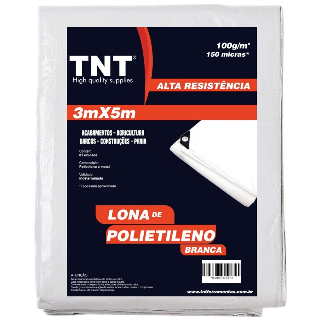 Lona 3x5 Branca Forte Reforçada 150 Micras TNT para Piscina, Toldo, Cobertura