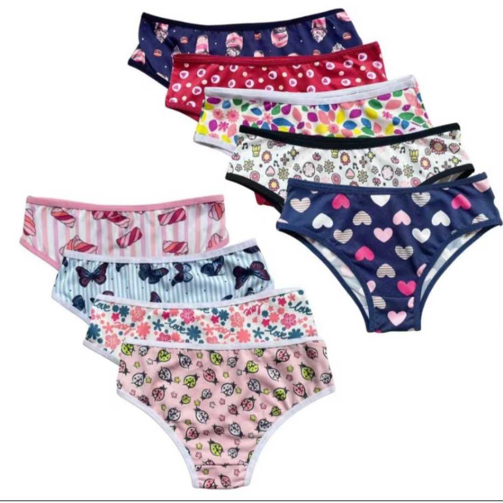 KIT 10 CALCINHA INFANTIL JUVENIL ESTAMPADAS CRIANÇA MENINA MOÇA - FORRO 100% ALGODÃO