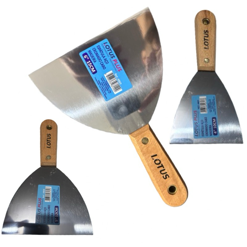 Kit Espátulas De Aço Inox com cabo de madeira 10cm 12cm 15cm Para Gesseiros e Pintores - SCOTTE — imagem 2 de 2