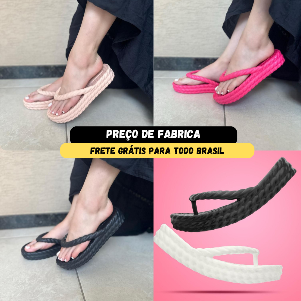 Chinelo Feminino 3 Tranças Plataforma Nuvem Levinho Ortopédico Confortável Macio