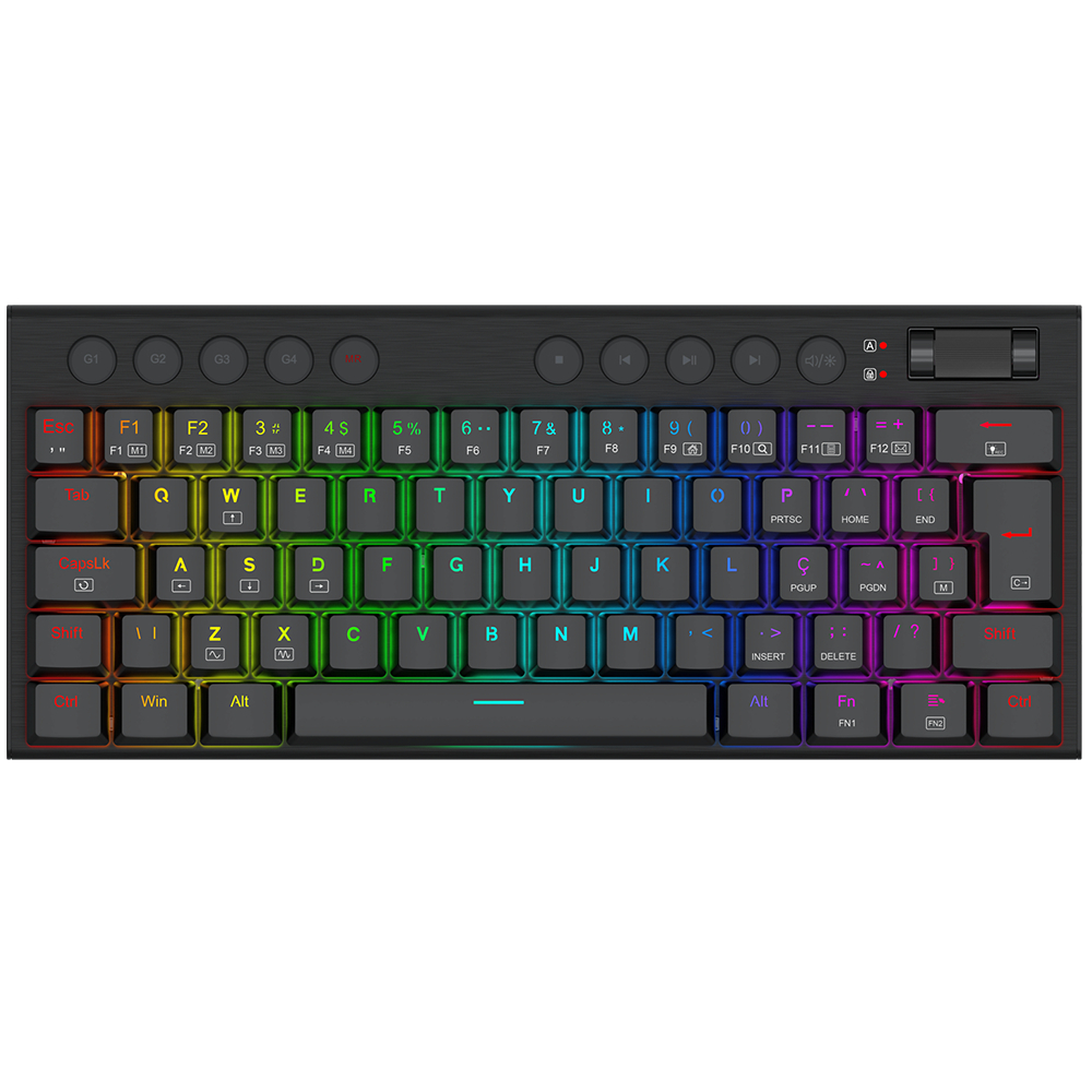 Teclado Mecânico Low Profile Gamer Redragon Horus Mini RGB Preto 60% Switch Brown