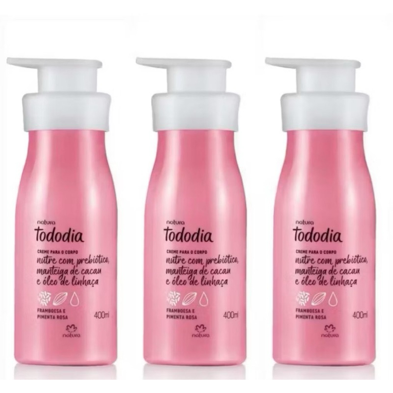 Kit 3 Hidratantes corporal Natura Tododia Framboesa e Pimenta Rosa 400ml cada Original validade 6/2027.