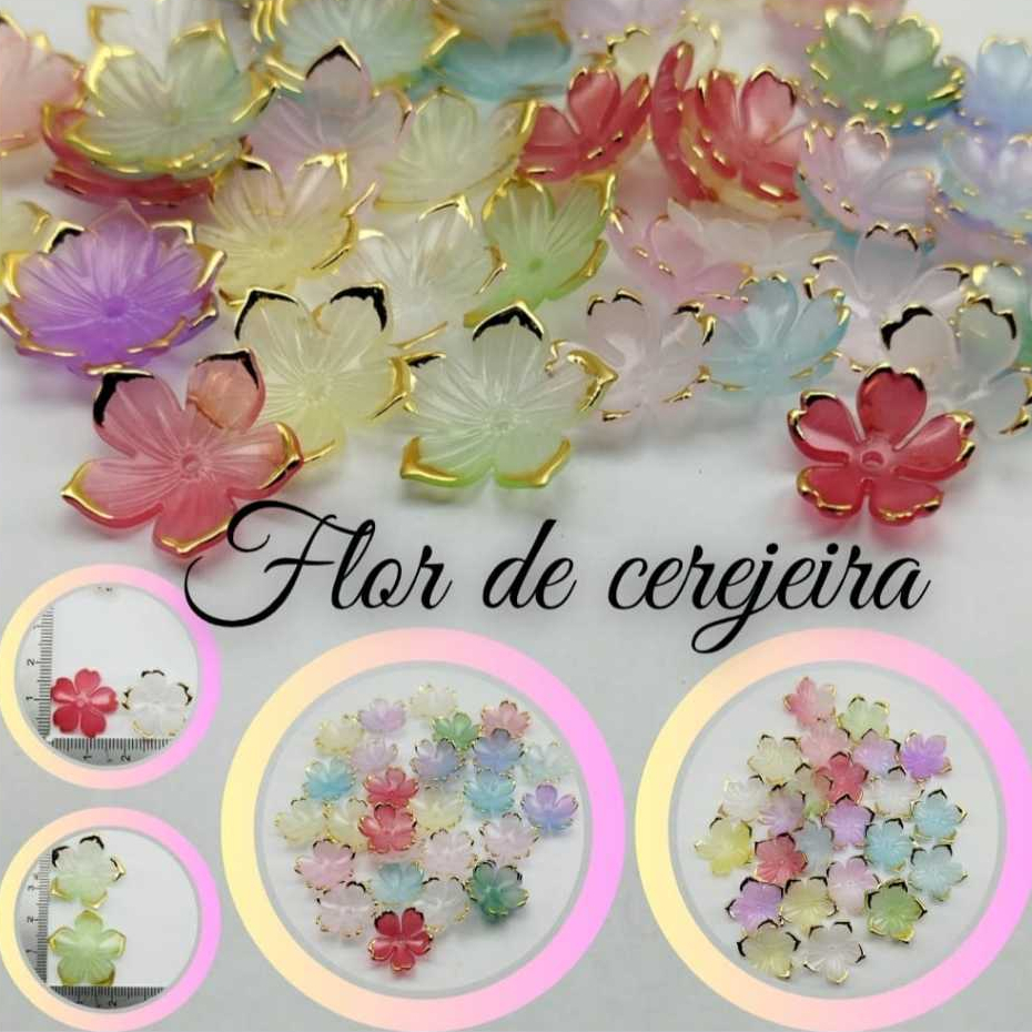 Flor de cerejeira, 50 unidades, ideal par brincos, colares, pulseiras, tiaras, artesanato. em Oferta na Shopee