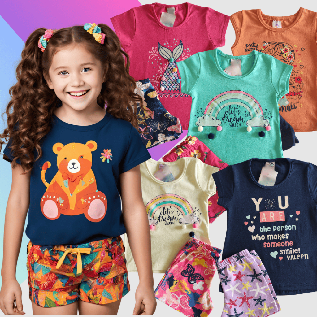 Kit 6 Peças roupa infantil menina conjunto infantil menina 3 camiseta ou blusa  3 short fe...