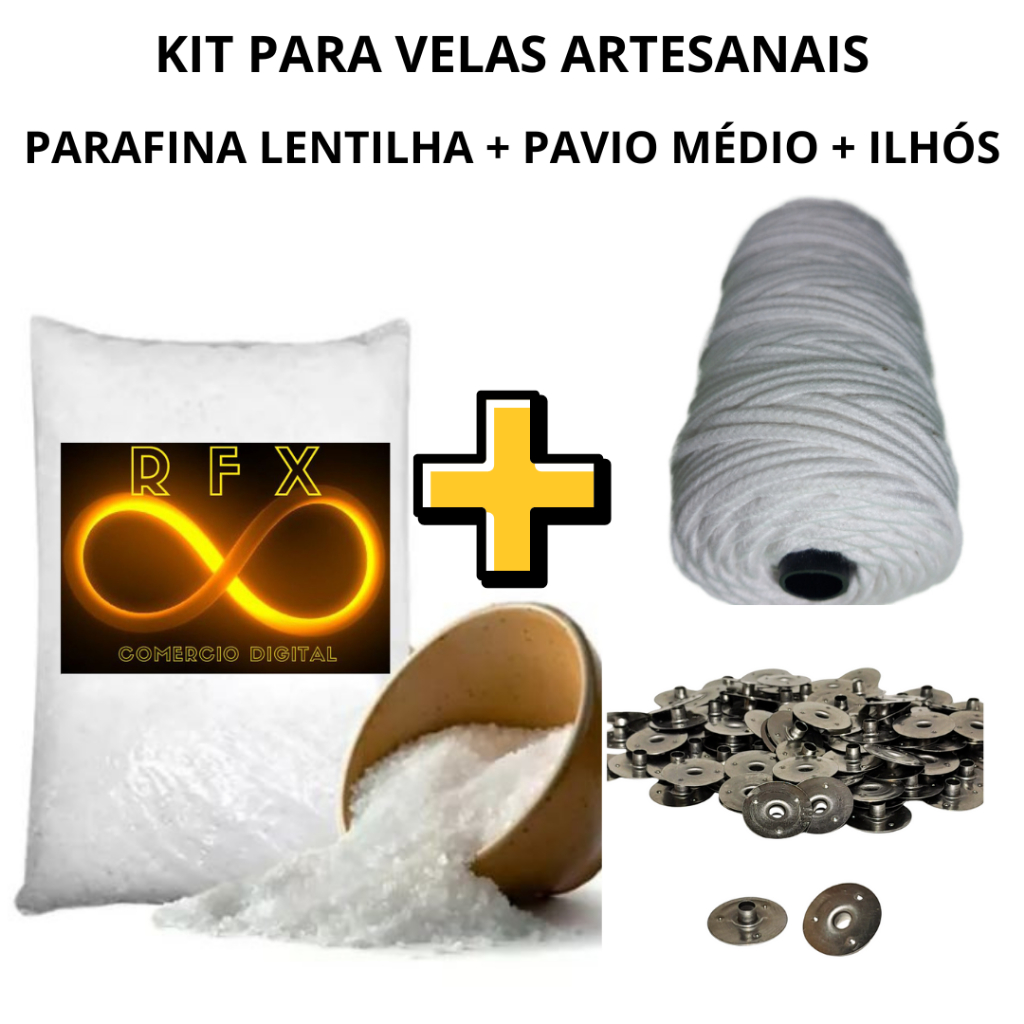 kit parafina + pavio de algodão para velas decorativas (pavio médio 2mm sem fio de cobre)