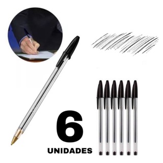 CANETA BIC CRISTAL PRETA 6UNID ESFEROGRÁFICA 1.0mm DURA + em Oferta na Shopee