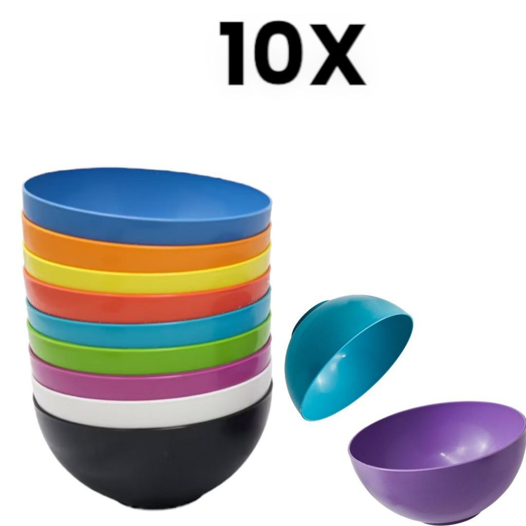 Kit Com 10 Potes Cozinha 380ml Cumbucas Bowls Plástico Cores Vivas Açaí Sorvete Doce Salgado