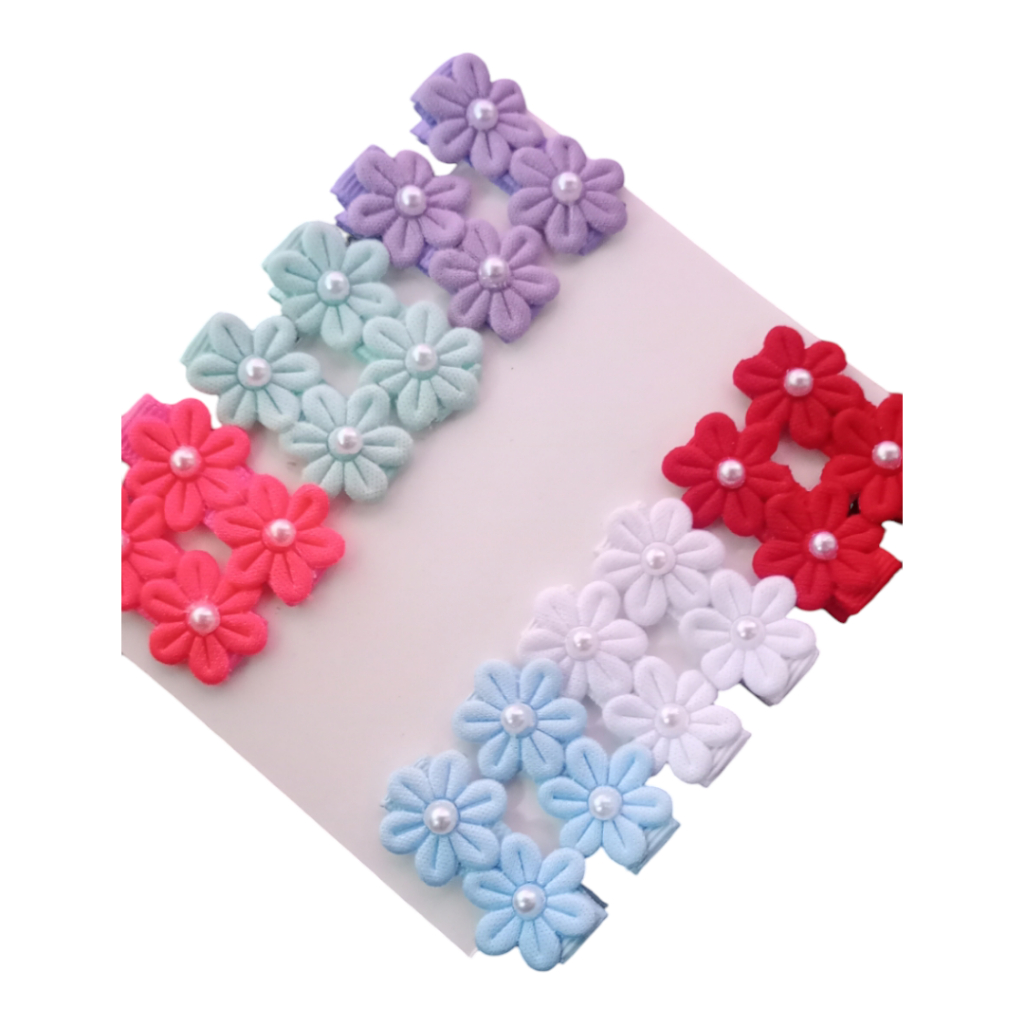 kit 12 lacinhos na presilha com florzinha, bebês Rn bico de pato forrado com borrachinha antideslizante em Oferta na Shopee