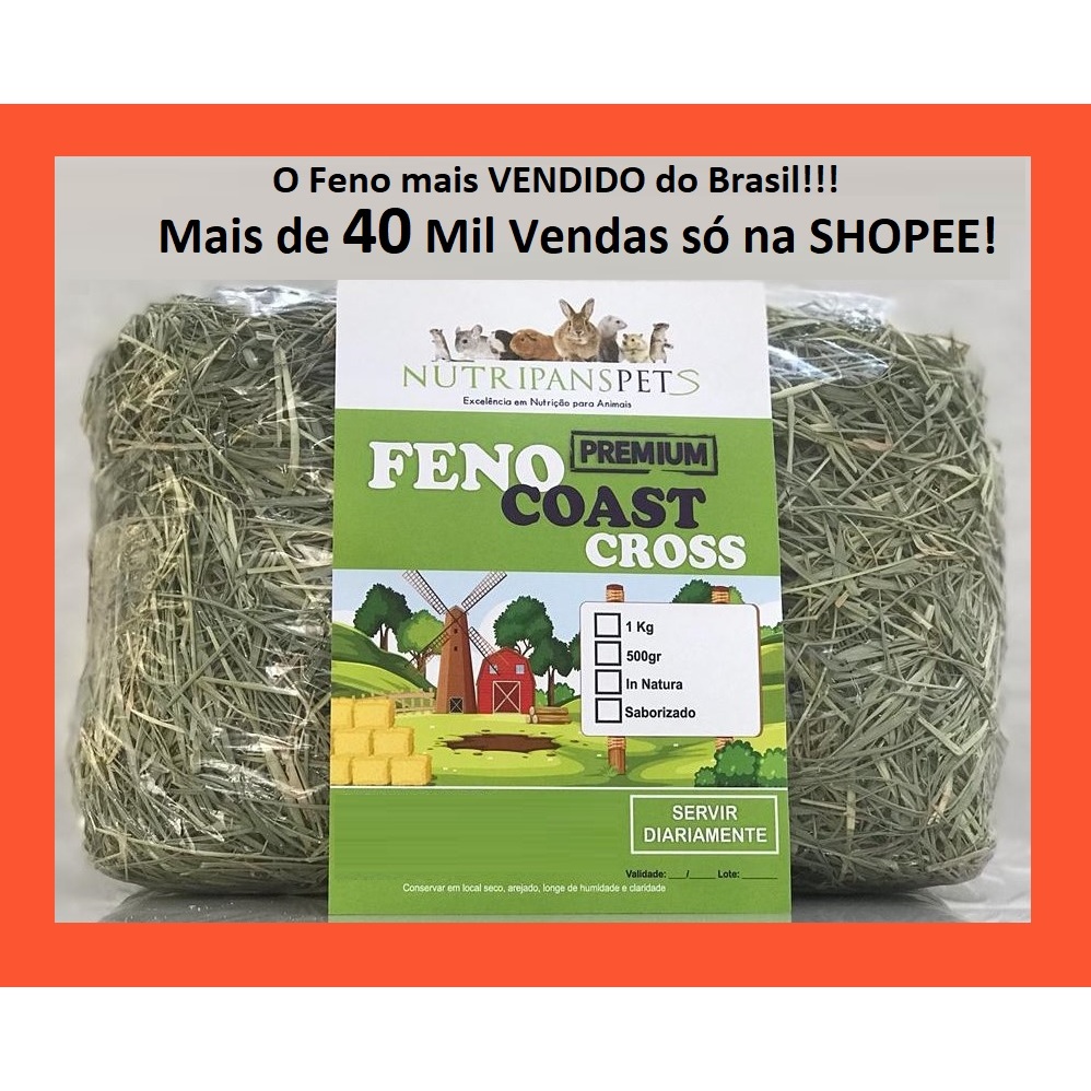 1kg De Feno Coast Cross Premium Verdinho Fresquinho Cheirosinho NUTRIPANSPETS Para Coelho Gigante de Bouscat