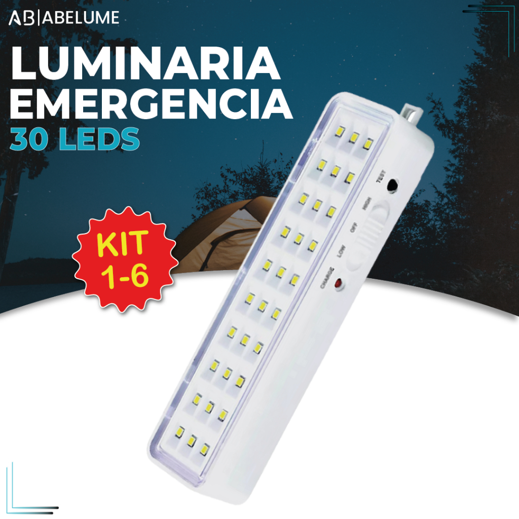 Luminária Emergência Lâmpada 30 Leds Recarregável Bivolt Luz Branca (Branco Frio 6,500K)