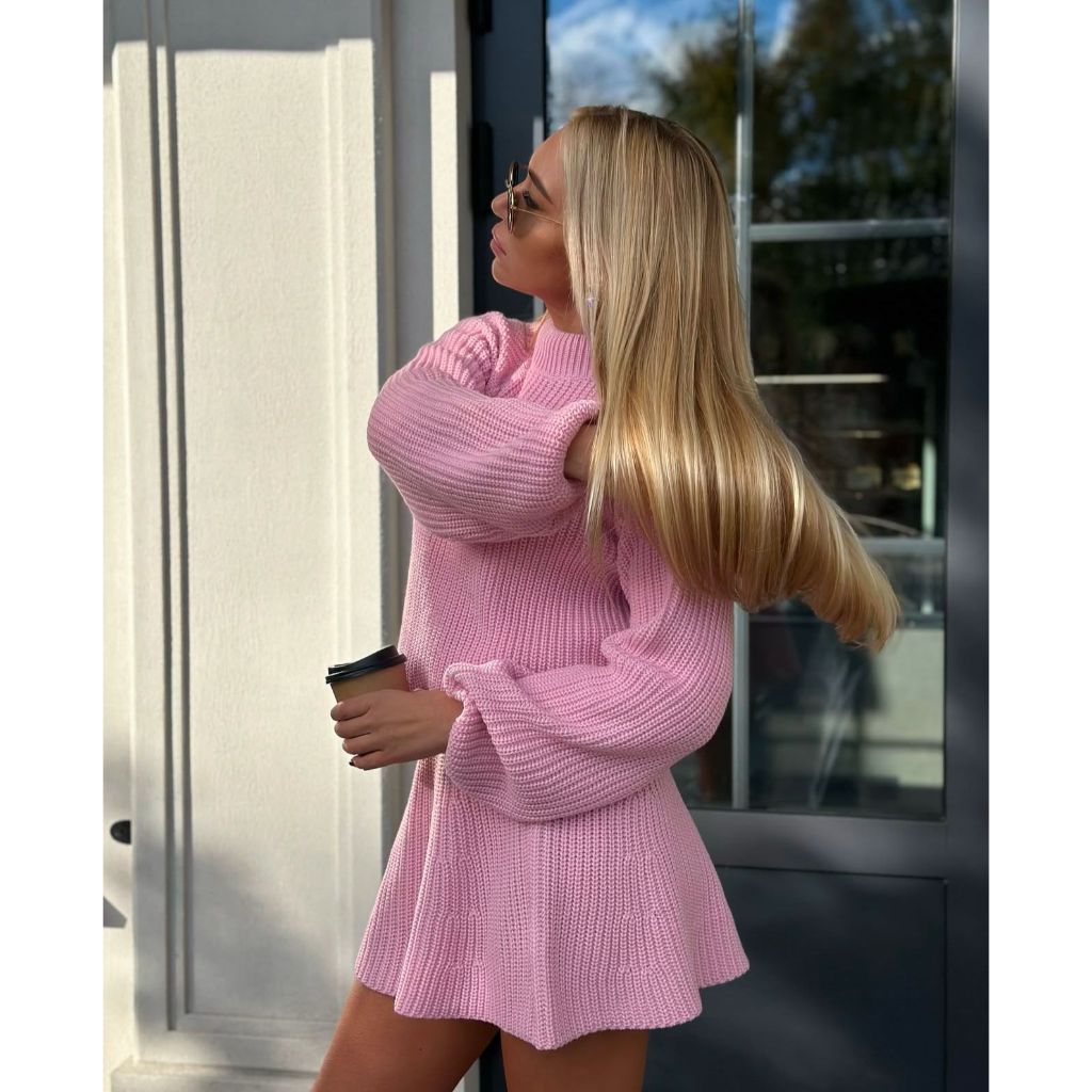 Conjunto Tricot Feminino Saia Godê e Blusa Manga Bufante Moda Blogueira Gringa Outono Inve...