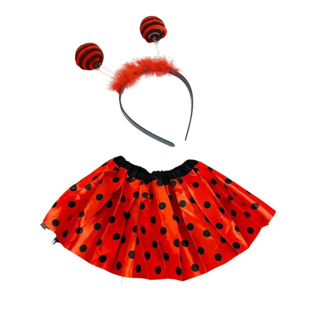 Kit Fantasia Infantil Joaninha, Tiara de Joaninha e Saia de Tule, Fantasia de Festa, Ladybug