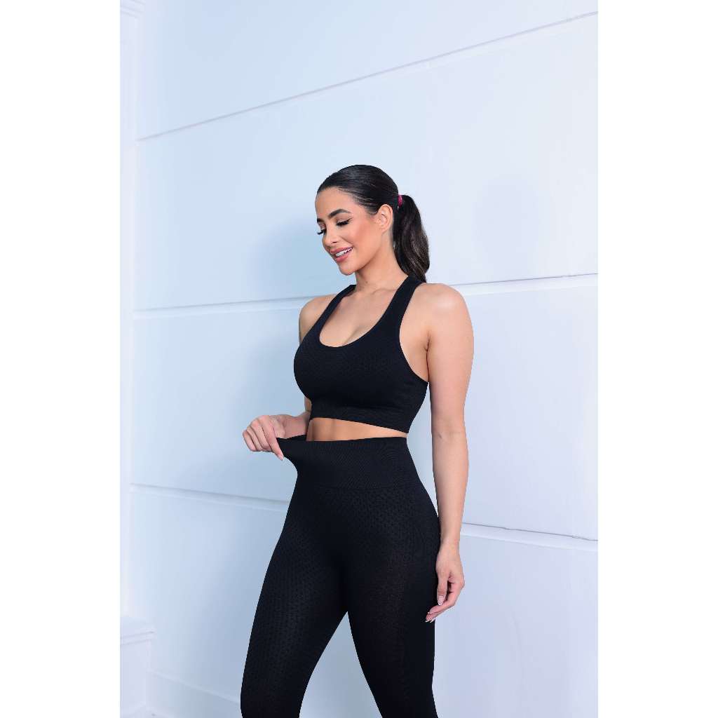 Jcolour Conjunto Esportivo Academia Feminina Top e Legging Cintura Alta Levanta Bumbum - Sports & Outdoors