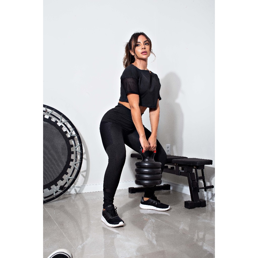 Conjunto fitness Cropped e Calça Legging Sem Transparência em Oferta na Shopee