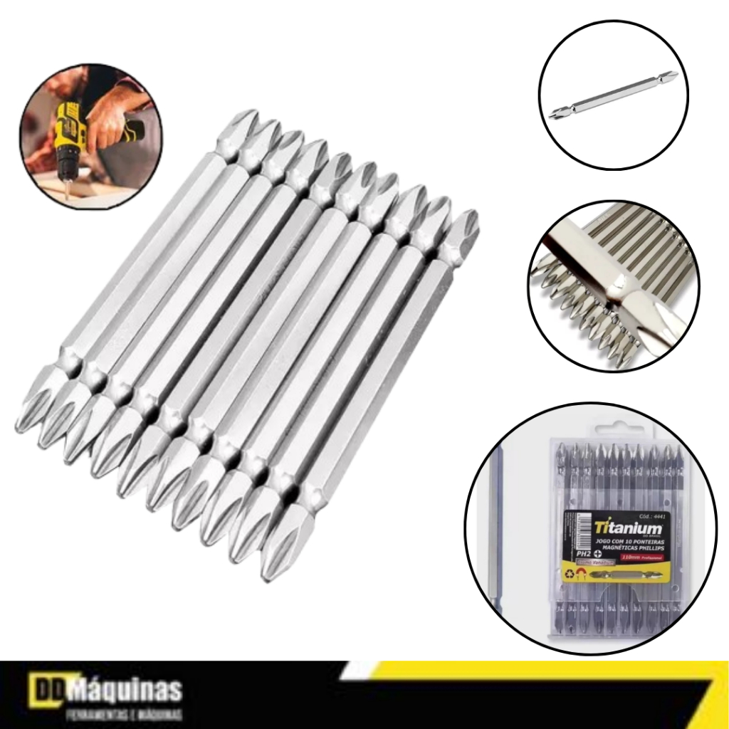 Jogo 10 Ponteiras Duplas Magnética Cromo Vanádio -Titanium em Oferta na Shopee