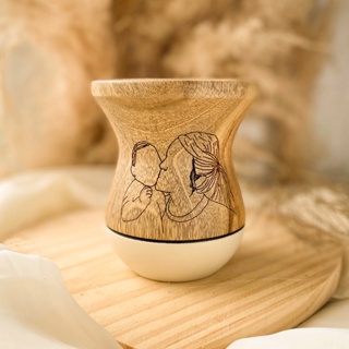 Cuia de chimarrão em madeira fosca com gravação a laser personalizada com sua logo/nome/arte em Oferta na Shopee